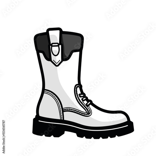 Stylish work boots with thick sole and high shaft.  Durable footwear ideal for construction sites. Comfortable and protective work boots perfect for construction professionals.  