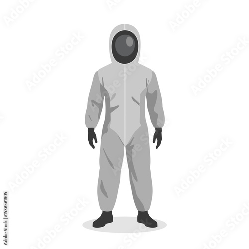 Protective suit with hood and gloves. Full body protective clothing for industrial safety.  This protective gear is ideal for construction sites and ensures worker safety.  