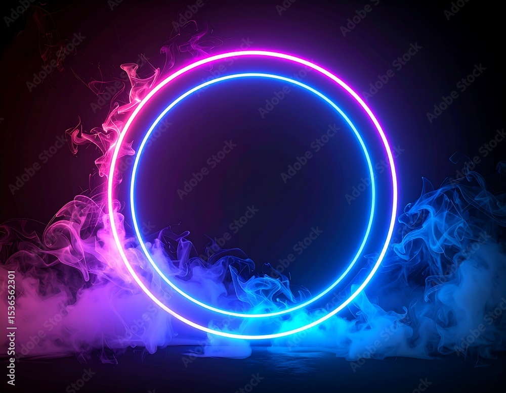 Obraz premium Neon circle framed by smoke