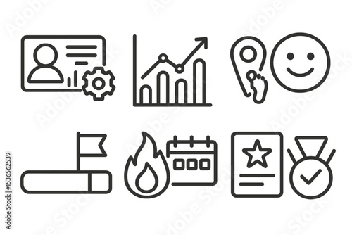 Personalization Line Icons. Line style icons of personalization: personalized analytics card, usage trend chart, behavior tracker
