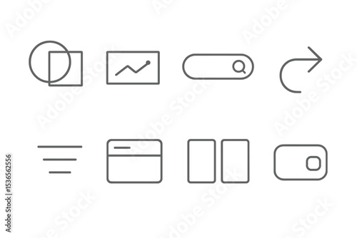 Minimalist Line Icons. Line style icons of minimalistic design: abstract geometric form, minimal chart preview, outlined search