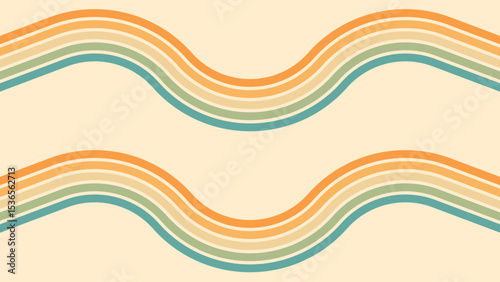 Abstract background of rainbow groovy Wavy Line design in 1970s Hippie Retro style. Vector pattern ready to use for cloth, textile, wrap and other.