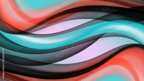 Abstract Flowing Ribbons Of Coral Turquoise And Black Weave In A Dynamic Digital Design