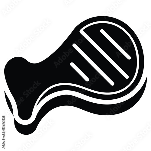 Simple black and white graphic illustration of a grilled steak ready for dinner