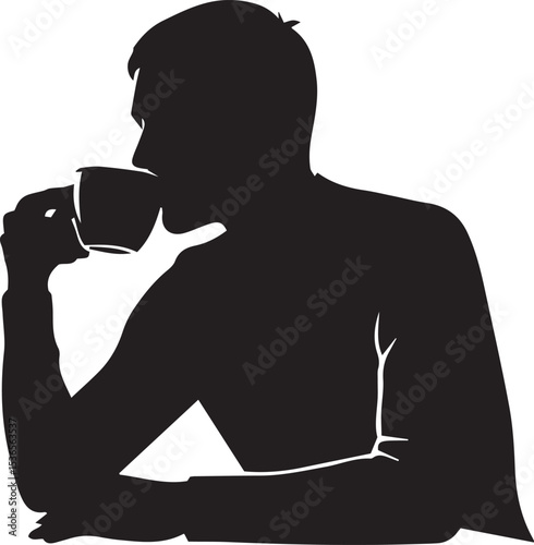  silhouette of a man drinking a glass of tea