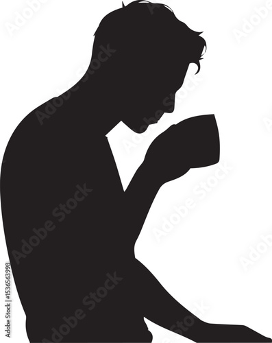  silhouette of a man drinking a glass of tea