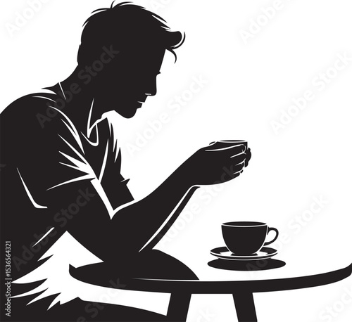  silhouette of a man drinking a glass of tea