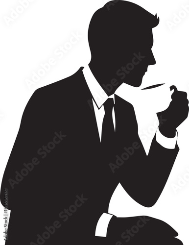  silhouette of a businessman drinking a glass of tea