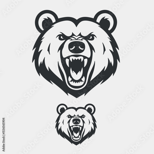 Aggressive roaring grizzly bear head mascot. A bold, powerful vector logo for a strong brand identity.



