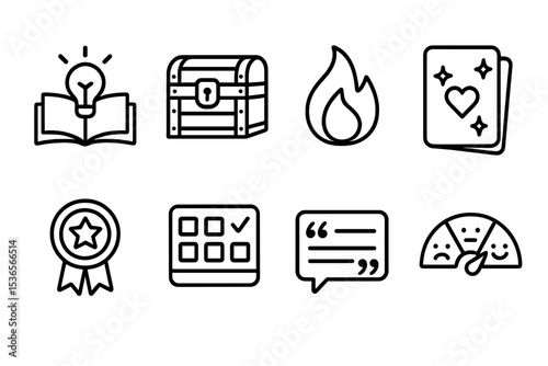 Educational Icons Set. Line style icons of new education formats: study motivation icon, reward chest, streak flame, encouragement