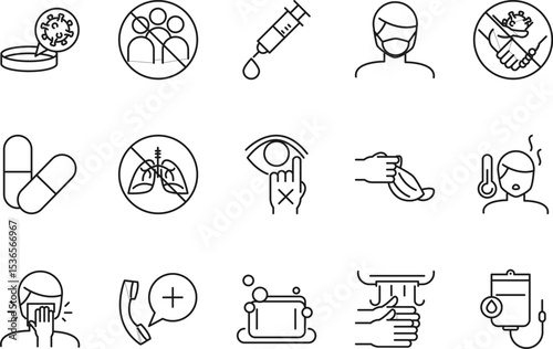 Comprehensive Collection of 560.eps Vector Icons for Health, Hygiene, and Illness Prevention  A Diverse Set of Line Art Graphics for Medical, Healthcare, and Public Health Communication.