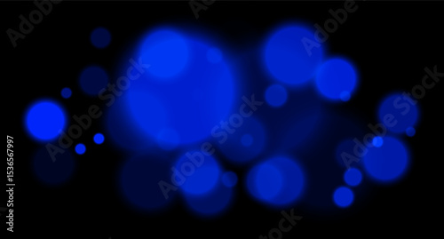 Blue glowing bokeh with layered circle particles and blur effect on black backdrop. Creates a dramatic, energetic visual for digital compositions.