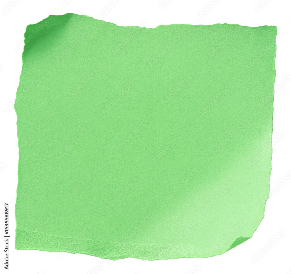 Obraz premium Torn square piece of light green paper with textured surface on transparent background.