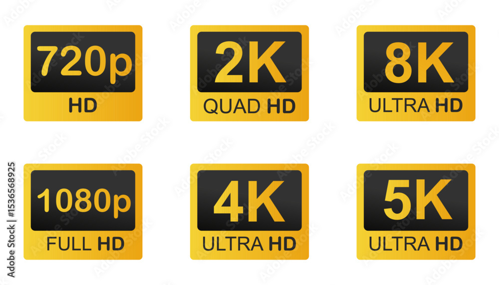 Obraz premium Video resolutions full ultra quad HD, video quality badge icon. Video resolution set.