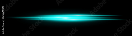 Blue glowing light streak. Horizontal neon beam with smooth glow and layered flow on black background, fitting tech, motion or speed themes.