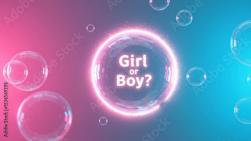 Colorful bubbles with text 'Girl or Boy?' for baby shower background  