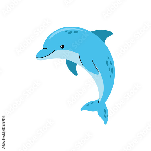 A Playful Light Blue Cartoon Dolphin Leaping Upwards
