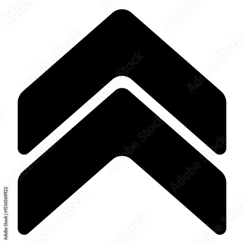 Upward direction icon. Double arrowheads pointing up, signifying increase, upload, elevation, or directional guidance in interface elements.