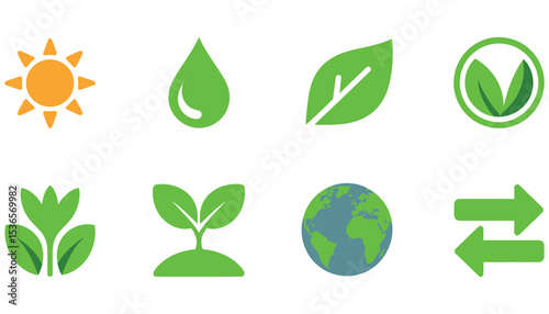 A set of vector eco leaf icons, perfect for green environmental and nature design