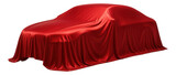 Red silk fabric draped over a car suggesting a reveal or unveiling on transparent background.