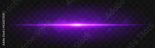 Purple light burst. Bright horizontal beam with glowing particles and soft flare effect over dark grid background, suitable for sci-fi or tech visuals.