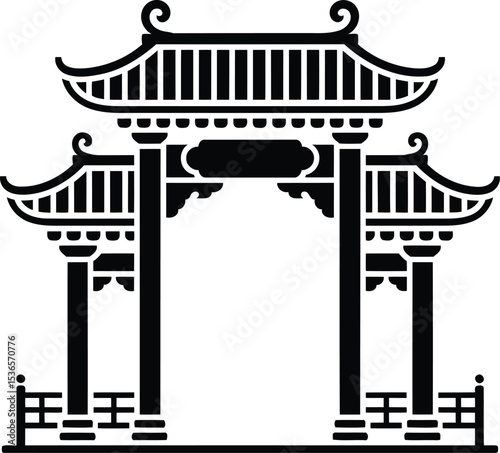 Traditional Chinese Archway with Decorative Roofs, Transparent Background.