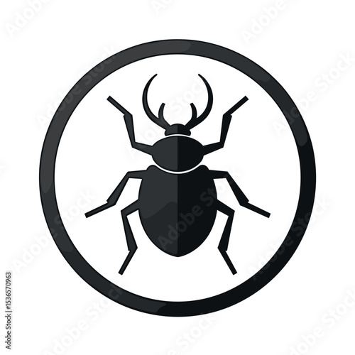 Black beetle in circle, simple design for eradication concept