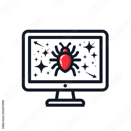 Malware bug on computer screen, conceptual technology security issue