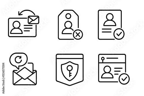 Digital Identity Icons. Line style icons of digital identity: identity recovery icon, lost access tag, verification process file,