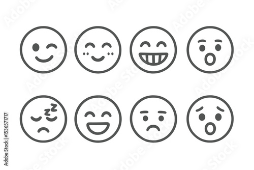 Expressive Face Icons. Line style icons of expressive faces: winking face, blushing face, grinning face, shouting face. sleepy