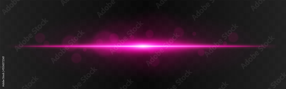 Light burst. Purple horizontal glow with radial flare and soft particles on dark transparent background, suitable for tech or sci-fi visuals.