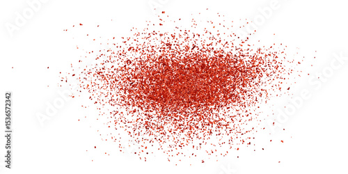 Splashes of granulated chili powder on a tabletop or countertop. Grunge paprika texture. Red pepper particles are visible as an oval mark on the surface. Vector illustration