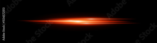 Orange glowing light streak. Horizontal neon beam with smooth glow and layered flow on black background, fitting tech, motion or speed themes.