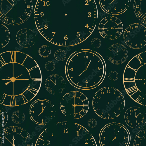 Stylish beautiful golden clock vector pattern. Time, watch, schedule, business, management, plan, work and urgency concept. Vector illustration