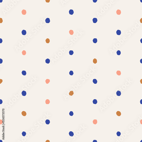 Polka dot, seamless pattern. Endless feminine texture, background design with spots. Modern minimal repeating print for fashion textile, fabric, cloth, wrapping. Colored flat vector illustration