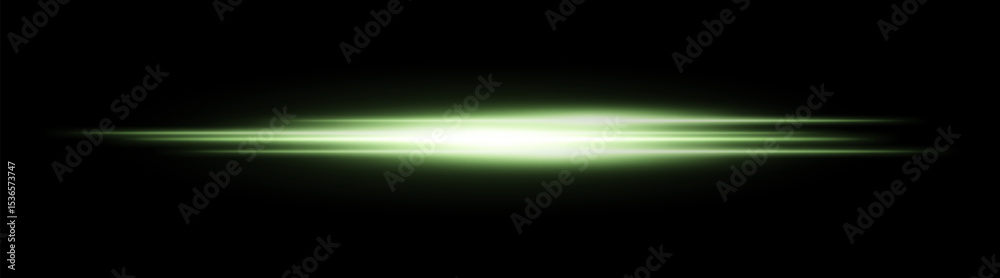 Obraz premium Green glowing light streak. Horizontal neon beam with smooth glow and layered flow on black background, fitting tech, motion or speed themes.
