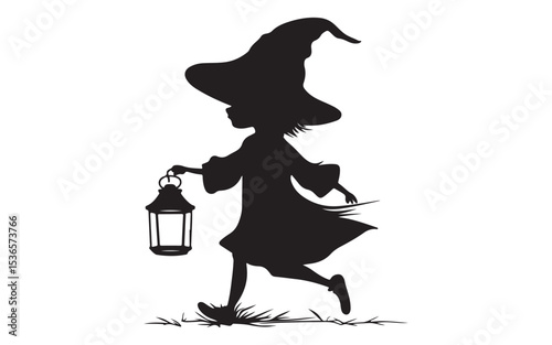 halloween witch with a broom