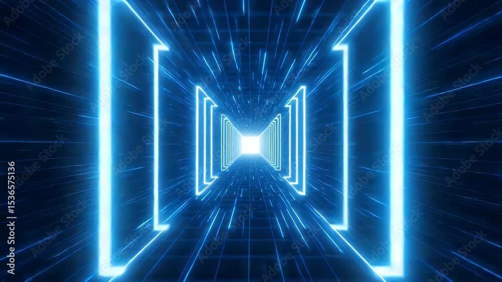 Digital tunnel with glowing blue lines