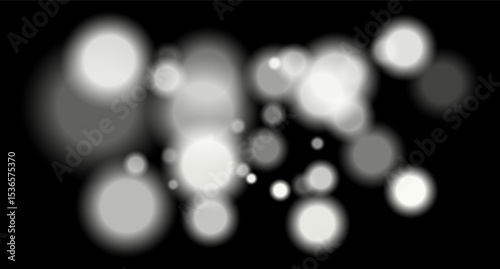 Large soft white bokeh circles with glow on black background, creating a dreamy abstract field. Suitable for festive, sci-fi or digital designs.