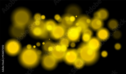Bright yellow bokeh particles of multiple sizes with depth effect on dark background. Perfect for night visuals or technology-themed scenes.