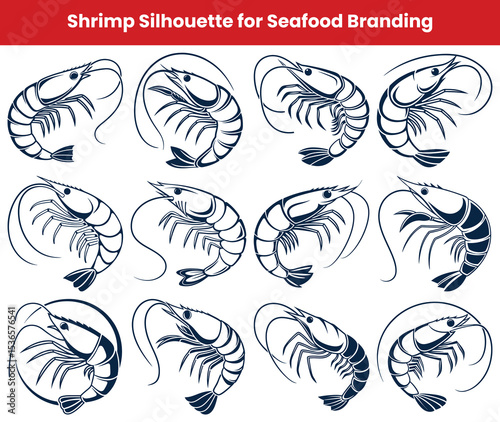 Elegant Shrimp Silhouette Collection for Seafood Branding and Design Projects