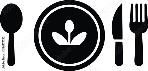 Simple black and white vegan food icon