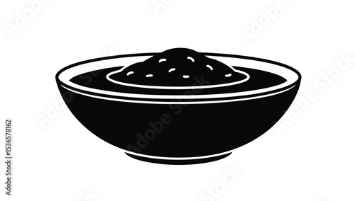 Black and White Silhouette of Bowl with Spherical Food