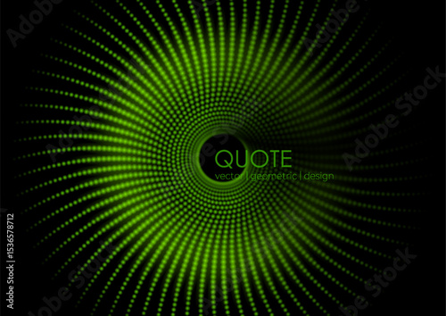 Vibrant green neon spiral circular dotted lines abstract tech background. Geometric futuristic vector design