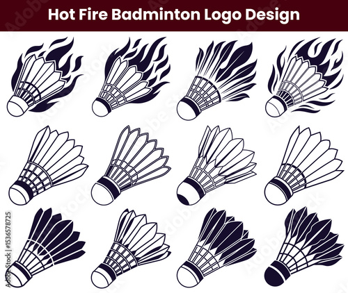 Badminton Shuttlecock Designs with and without Flames Graphics, Black and White
