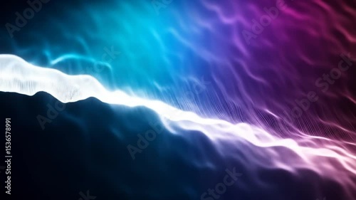 Abstract Energy Waves Flowing With Dynamic Movement And Vibrant Contrasting Cyan And Purple Colors
