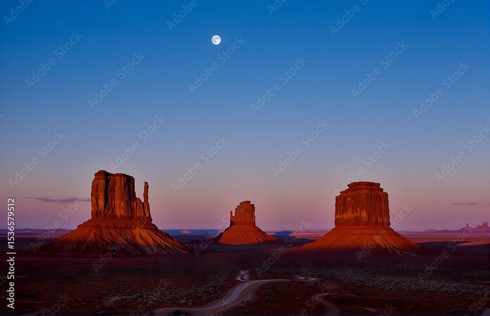 Fototapeta premium Moonlight Over Monument Valley Desert