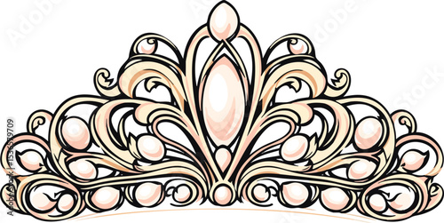 Elegant vector illustration of a classic tiara with pearls and ornate design.