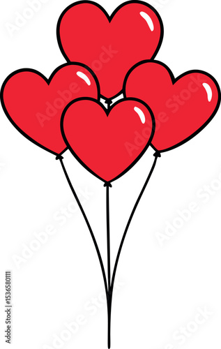 Red heart shaped balloons floating on a white background