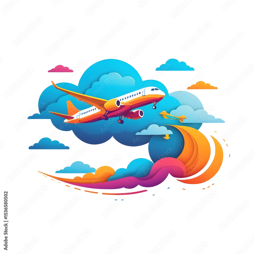 Fototapeta premium Vibrant Cloud Travel Concept - Colorful Sky Journey Illustration - Abstract Vacation Design - Bright Tourism Graphic Element